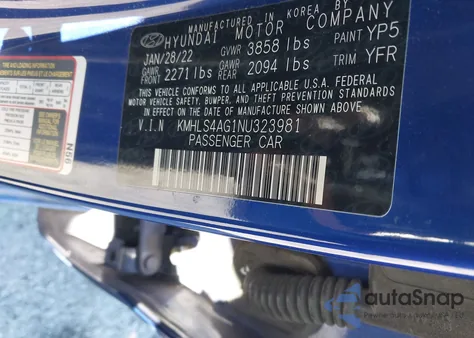 2022 Hyundai Elantra Sel z USA, uszkodzony, nr VIN KMHLS4AG1NU323981